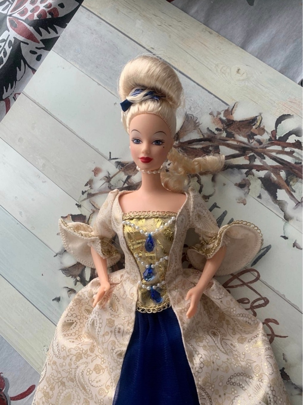 Barbie Blonde Ball Gown Doll with Pearl & Blue Teardrop Accents - Picture 2 of 5